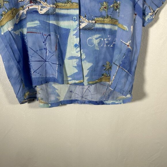 Vintage Jams World Catamaran Hawaiian Button Up Shirt Blue Womens Sz XL Tropical - Picture 9 of 11